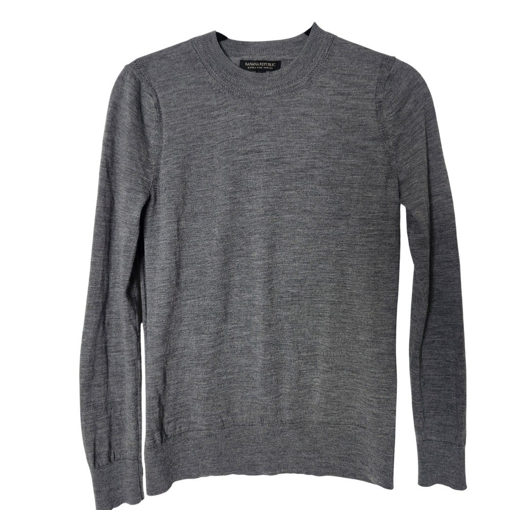 Banana Republic 100% Extra Fine Merino Wool Crewneck Sweater Grey Womens Small